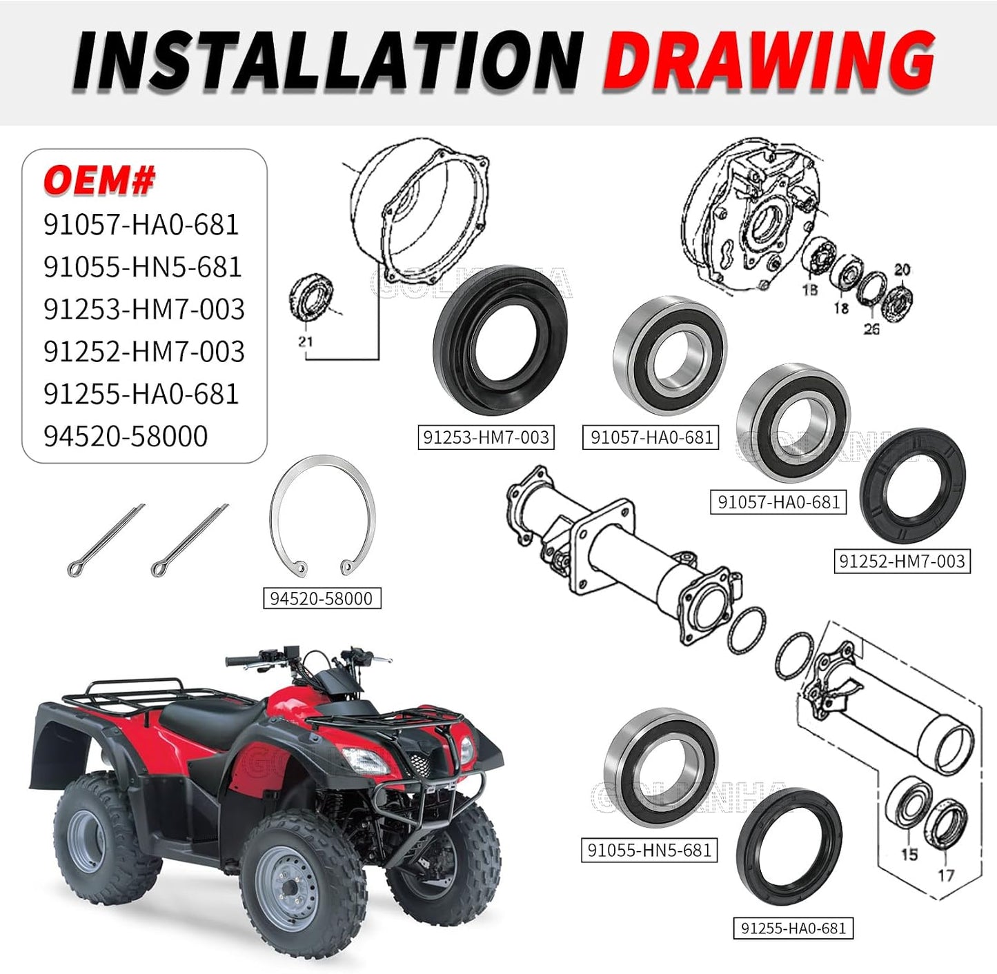 Eje trasero y tambor freno Honda TRX350 TRX400 Rubicon 500