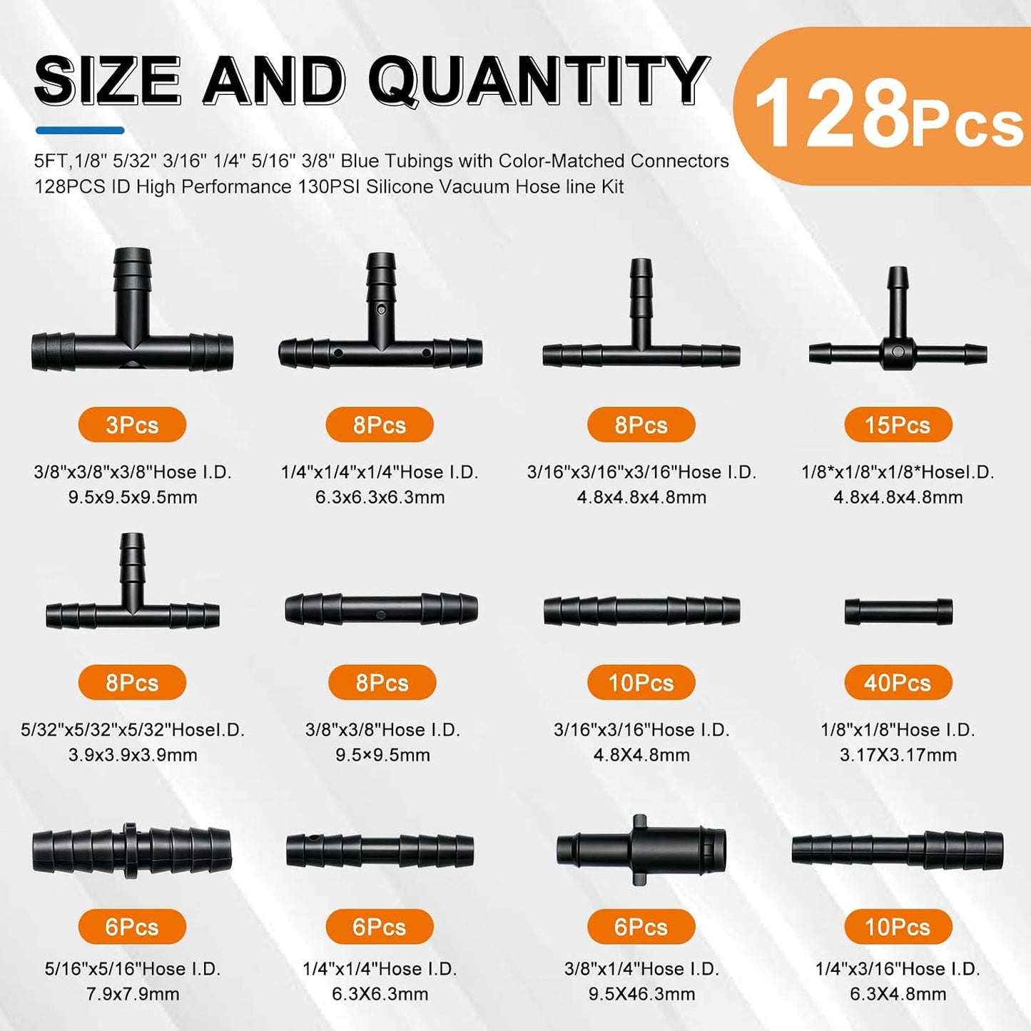 Kit 6 Pzas manguera 6.6" conectores silicona