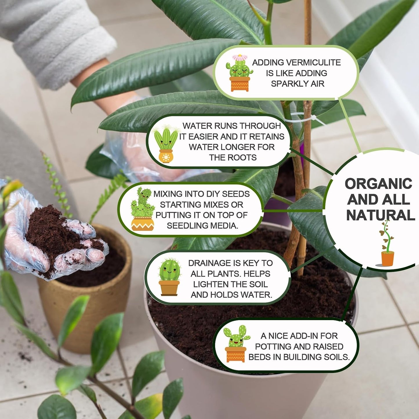 Vermiculita orgánica gruesa para plantas jardinería y hongos