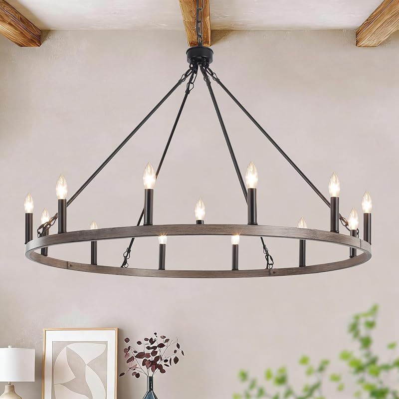 Candelabro rueda carro 12 luces 38pulg madera sintética