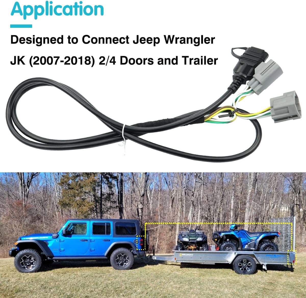 Arnés cableado remolque 4 vías Jeep Wrangler JK 07-18 67"