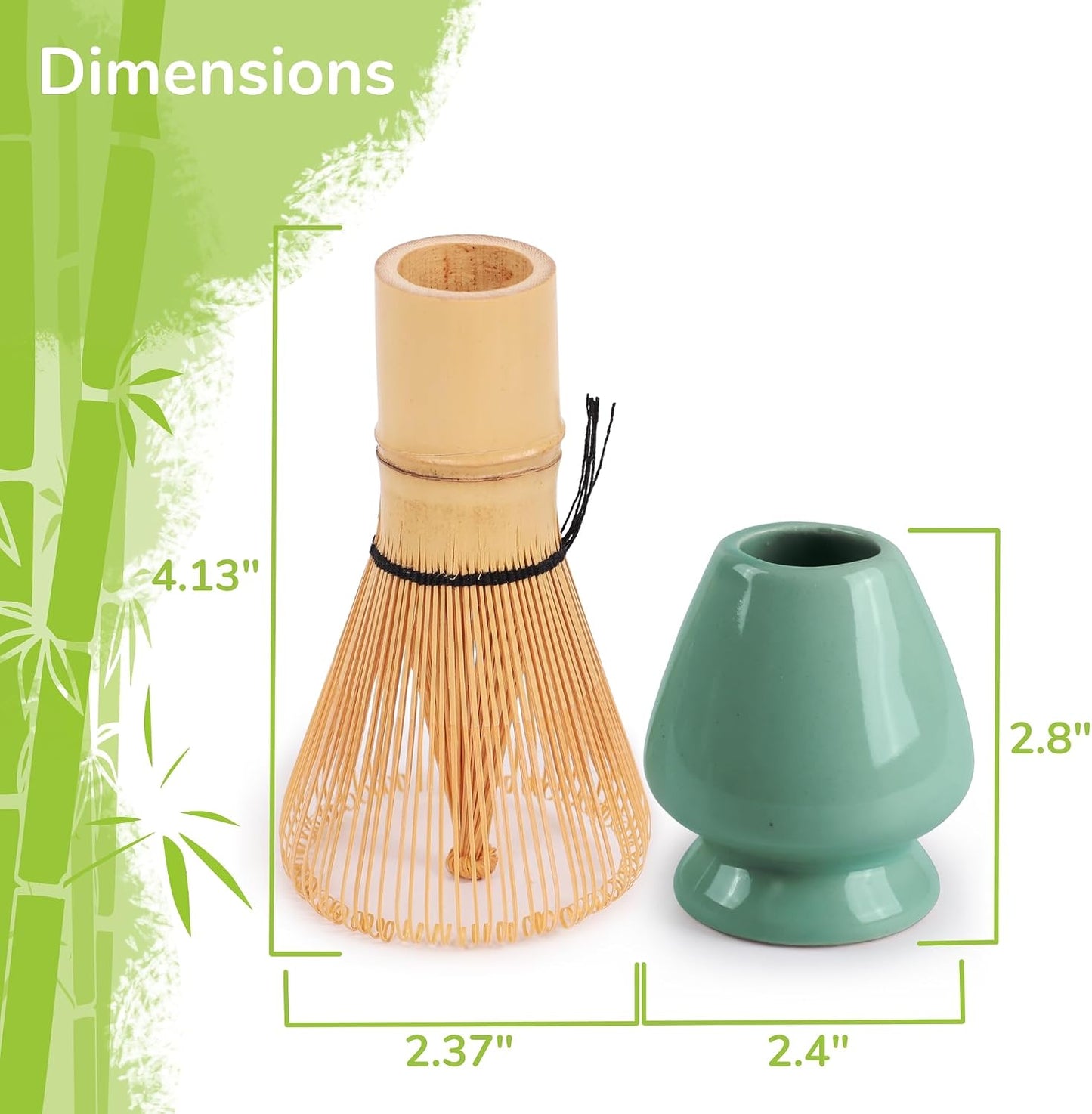 Set 4 artículos batidor bambú cuchara té soporte verde