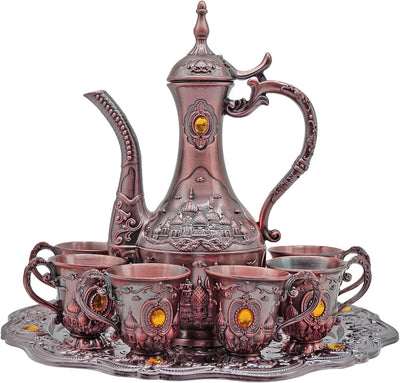 Set 6 ollas turcas cobre con bandeja y taza para té