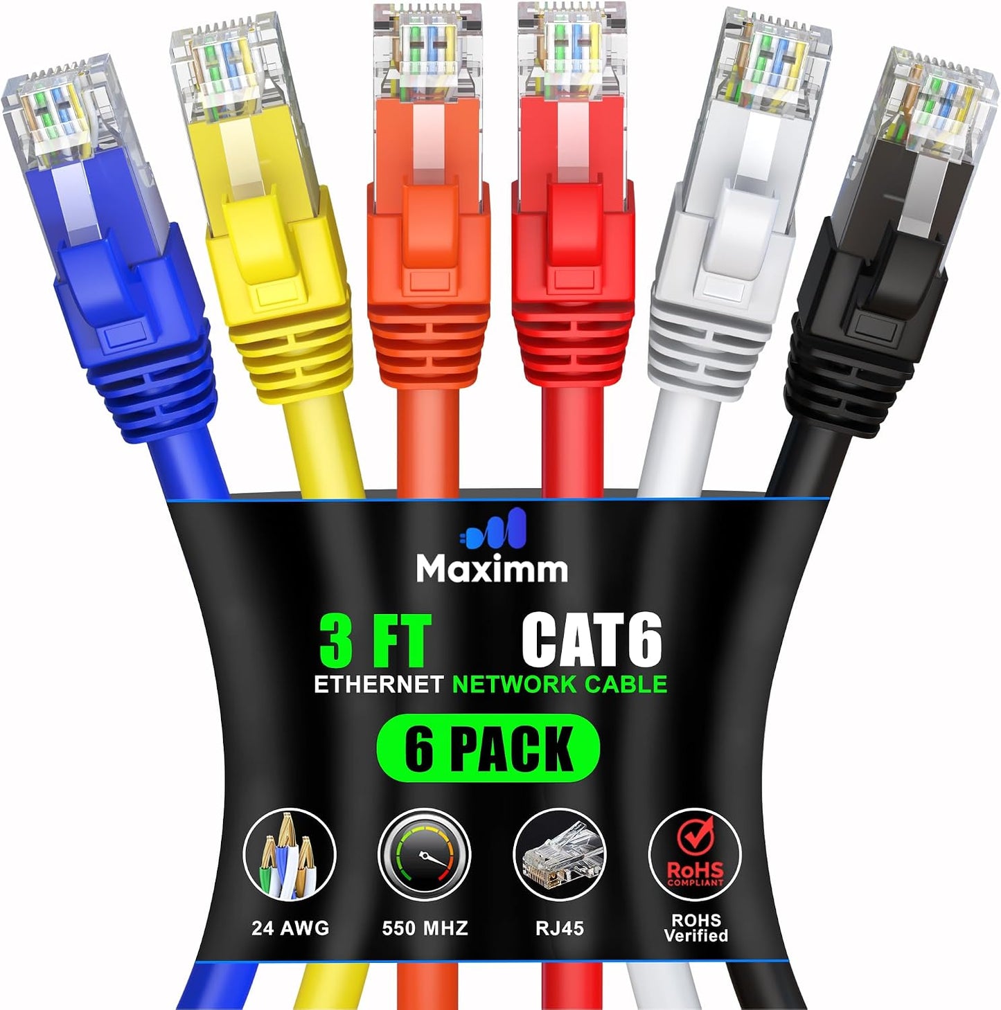 Cable Ethernet Cat 6 3 pies pack 6 10 Gbps multicolor