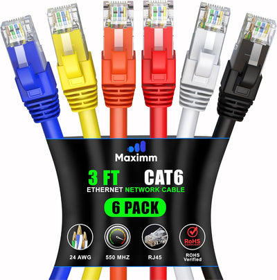 Cable Ethernet Cat 6 3 pies pack 6 10 Gbps multicolor