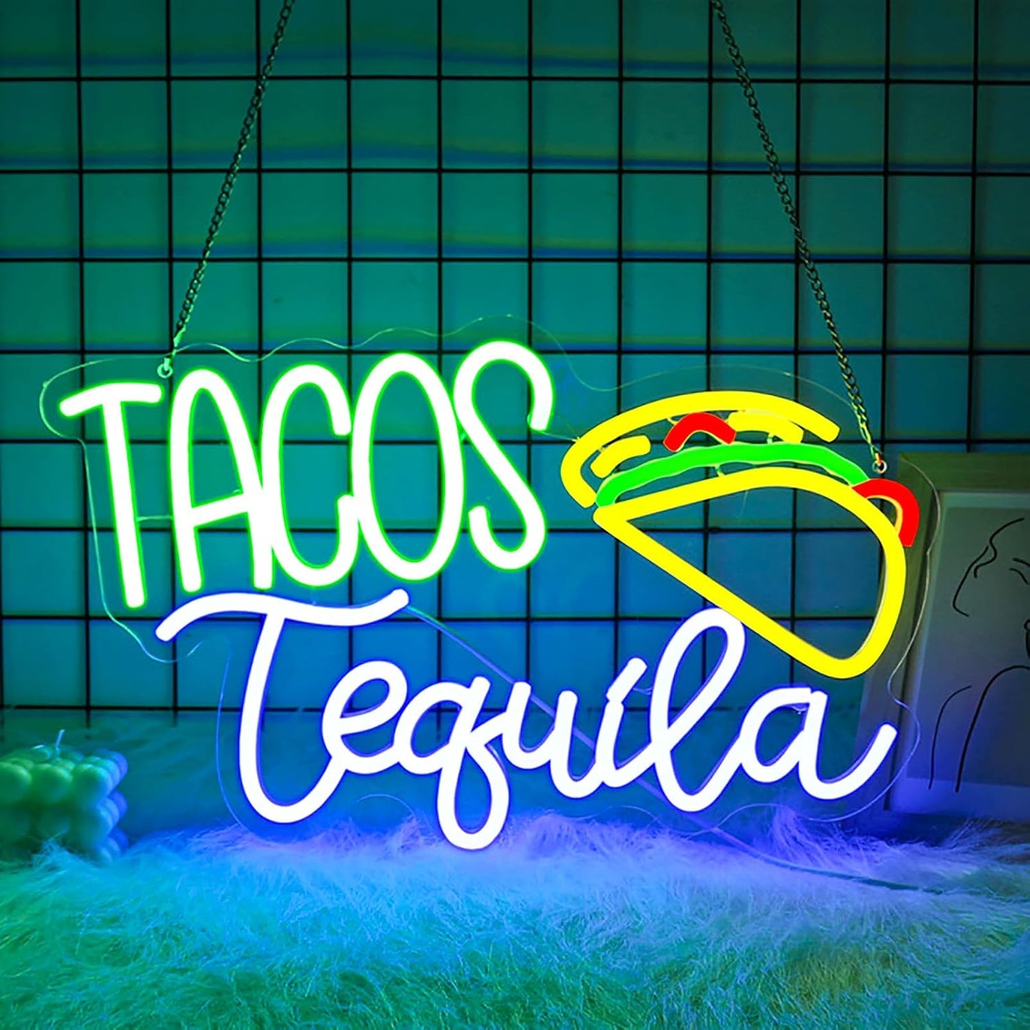 Letrero neón LED amarillo para cocina bar café USB