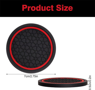 4 Posavasos Antiderrap Auto Silicona Negro Rojo 2.75pulg