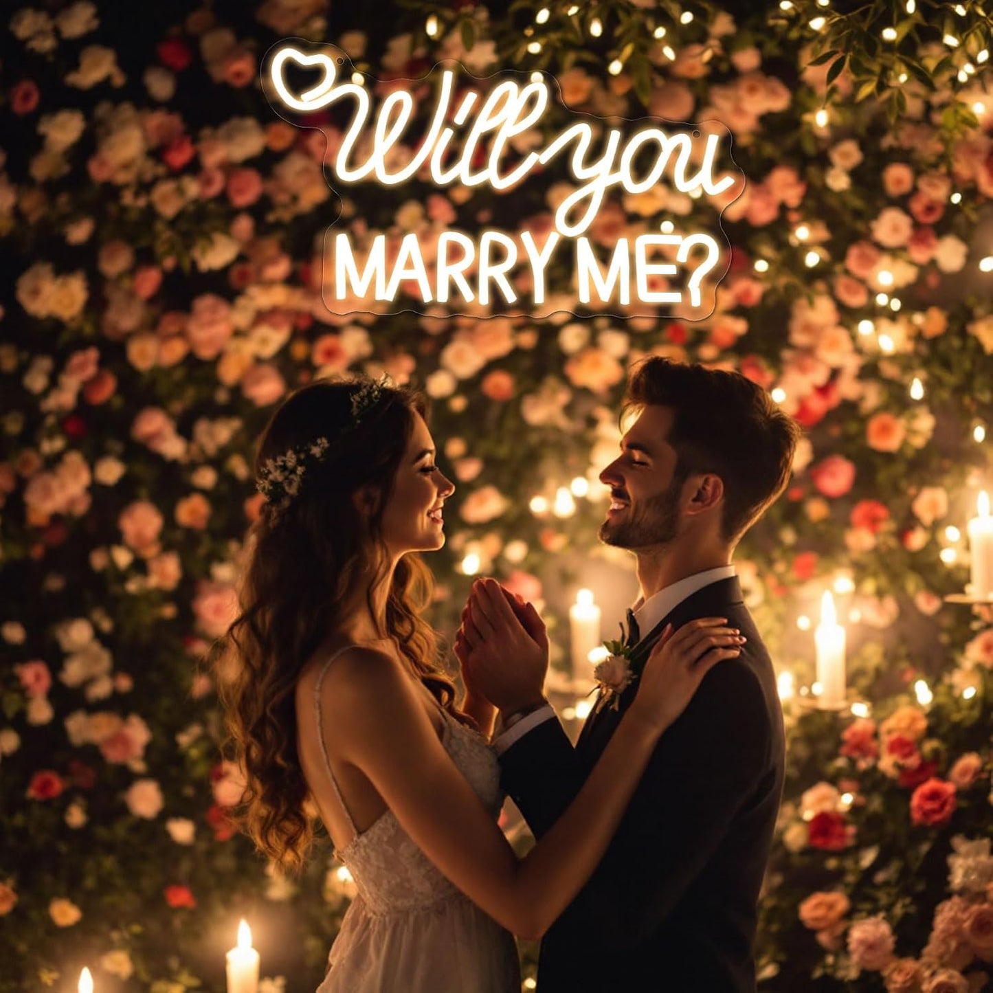Letrero neón USB «Will You Marry Me» 15.7x9" blanco cálido