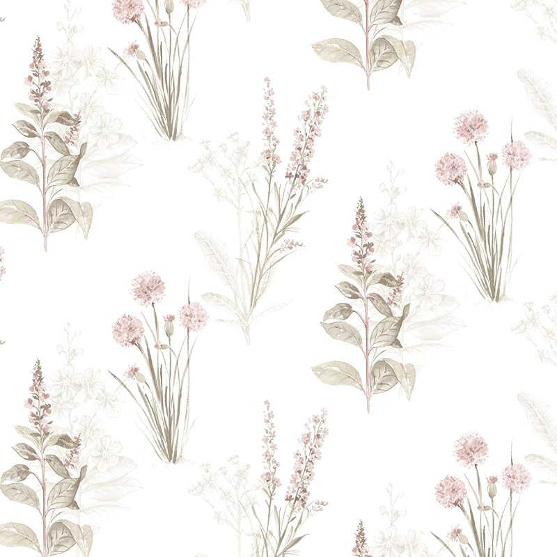 Papel pintado flora rosa caqui gris
