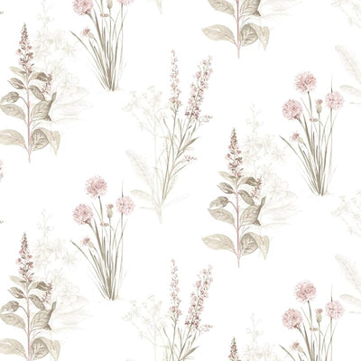 Papel pintado flora rosa caqui gris