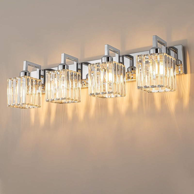 Lámpara cristal pared baño 4 luces color cromo