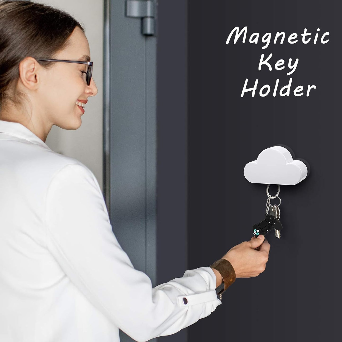 4 Pzas Soporte Magnético Llaves para Puerta Blanco