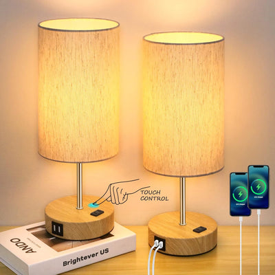 2 Lámparas Mesa Táctil USB CA Regulable 3 Vías Madera
