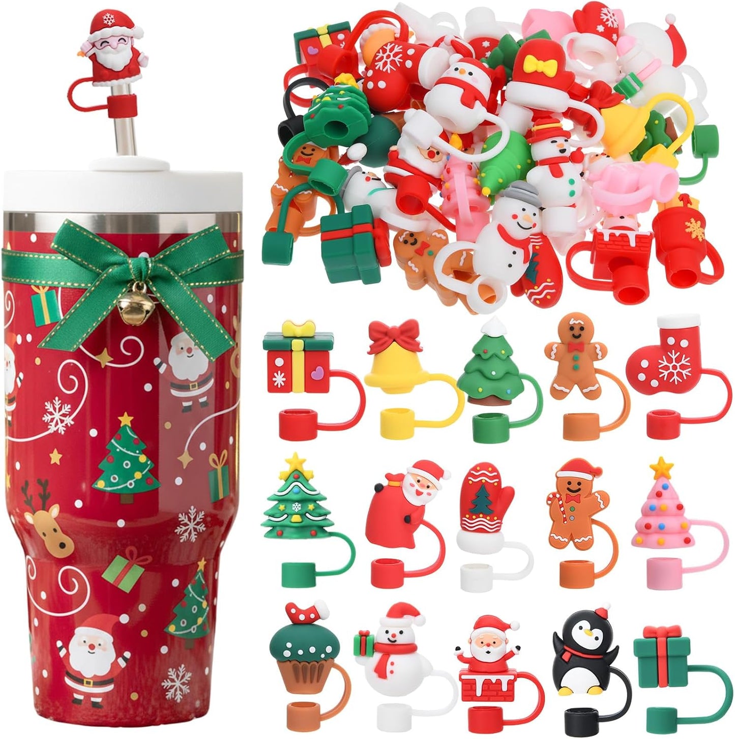 36 Adornos Paja 3D para Vasos 30-40oz con Tapas Reutilizables