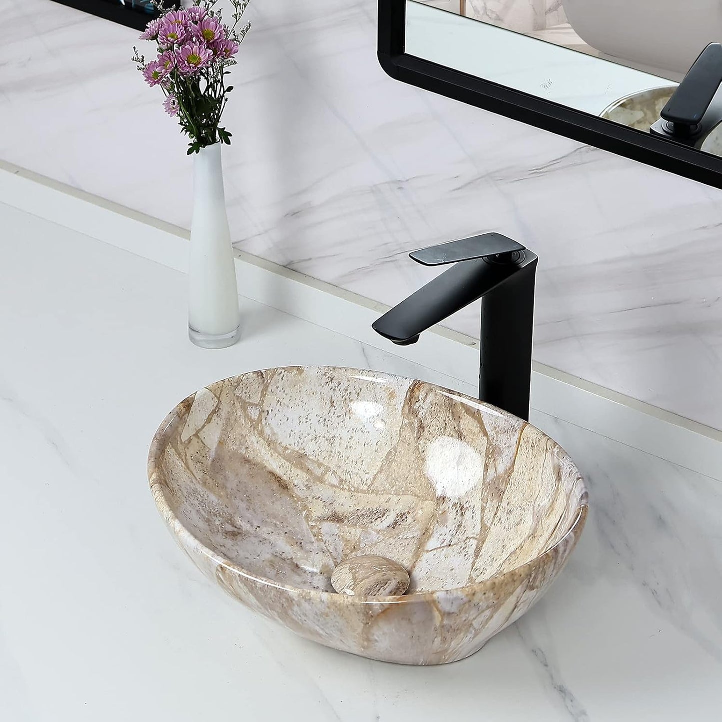 Lavabo Ovalado Cerámica 16x13pulg Desagüe Pop Up