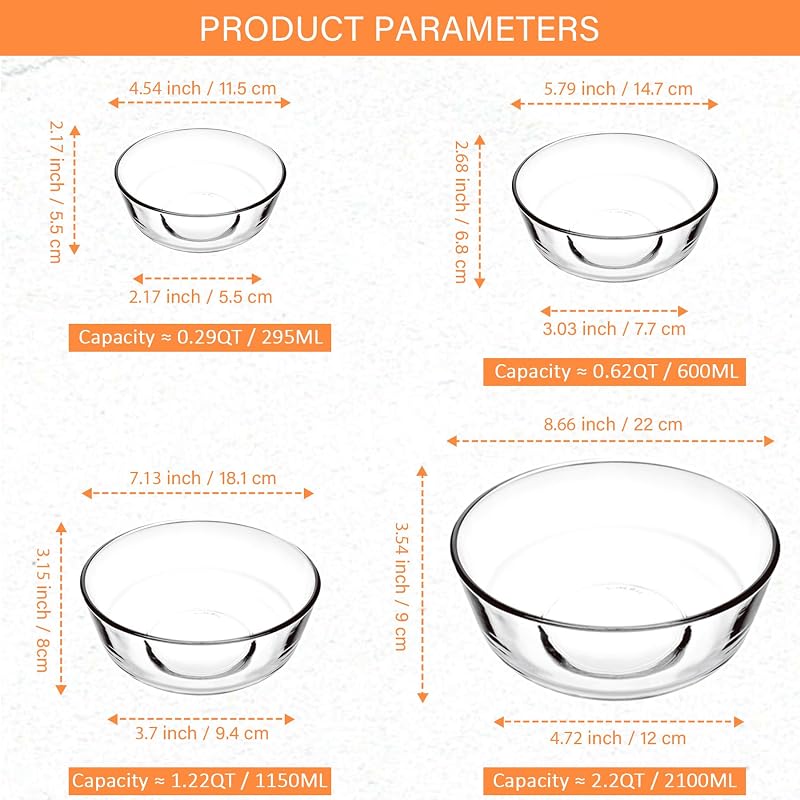 4 Pzas Cuencos Vidrio Apilables Cocina Microondas Lavavajillas