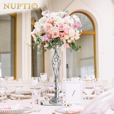 2 Pzas Soportes Florales Plateado para Bodas y Eventos