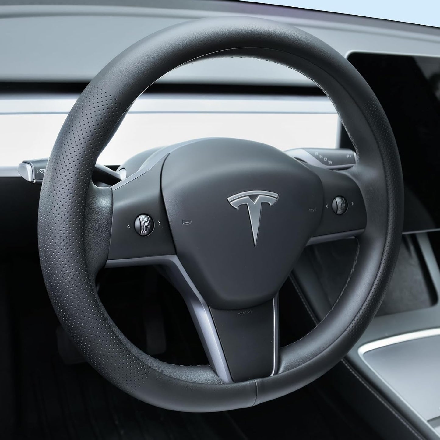 Funda cuero napa volante Tesla Model 3/Y negro