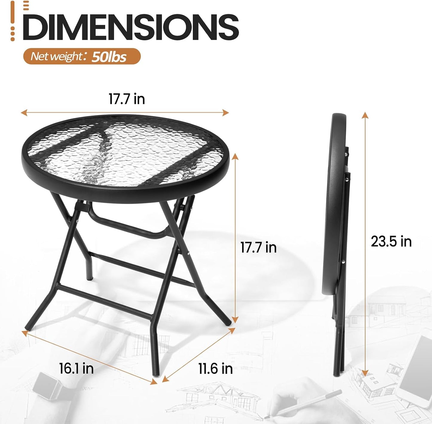 2 Mesas Auxiliares Plegables Vidrio Templado 18" Negro