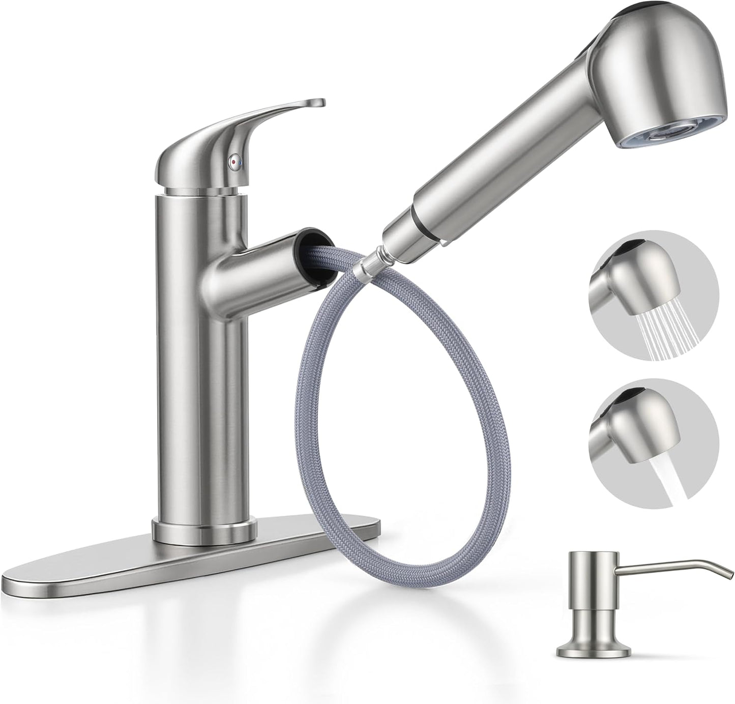 Grifo cocina acero inox rociador extraible 1-3 agujeros