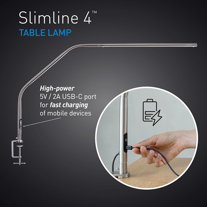Lámpara mesa LED acero cepillado 6000K USB-C difusor