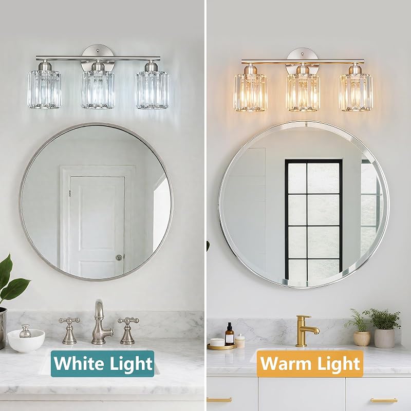 Lámpara tocador cristal 3 luces níquel cepillado baño