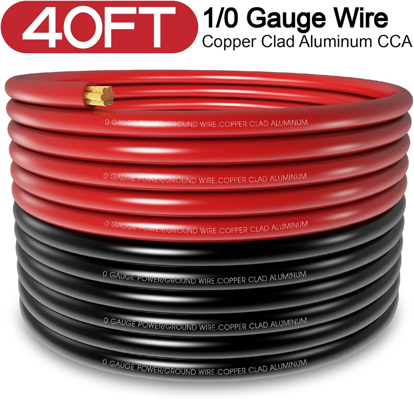 Cable batería 1/0 AWG 40" CC con funda PET 20pzas