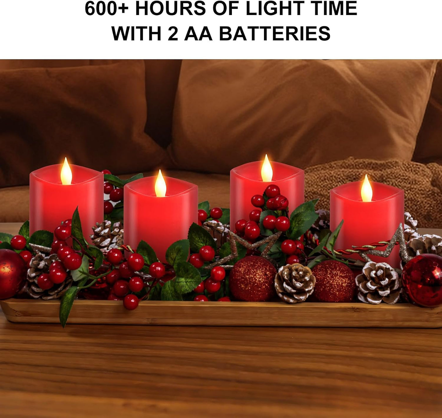 3 Velas Led Parpadeantes Control Remoto Decoración Hogar Rojo