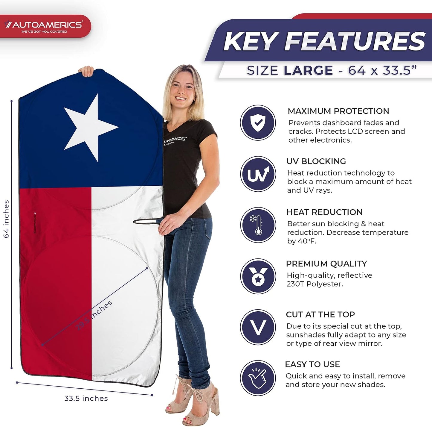 Parasol plegable para parabrisas diseño bandera Texas coche
