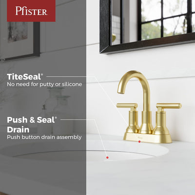 Grifo lavabo baño 4pulg 2 asas 3 agujeros acabado dorado