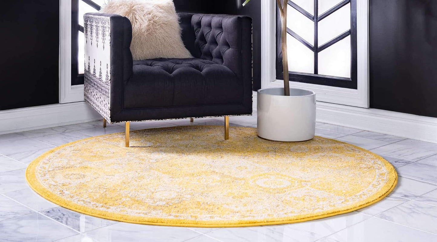 Alfombra área redonda 3ft3pulg amarillo/beige