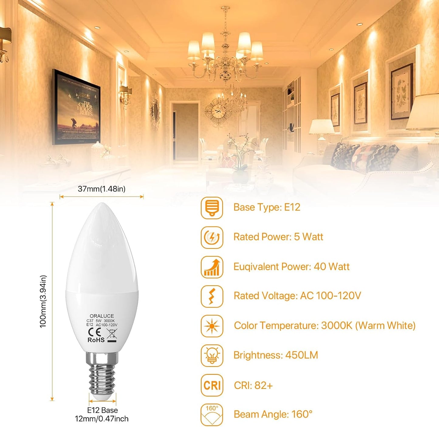 Bombillas LED E12 para candelabro 5W 3000K paquete 6