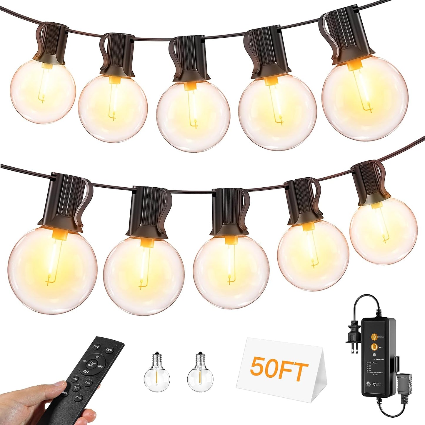 Tira luces exterior 50ft G40 LED regulables impermeable