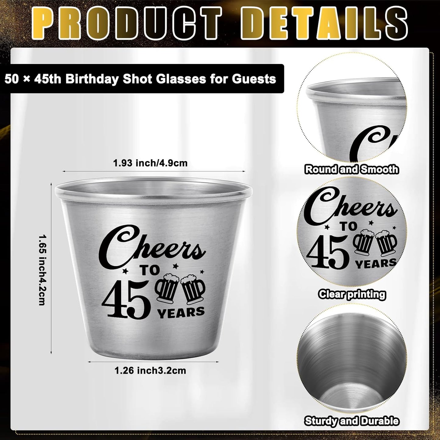 Set 50 Vasos Chupito Acero Inox para Cumpleaños