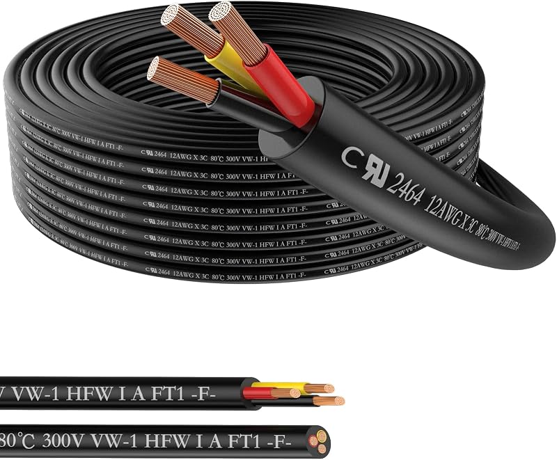 Cable 12/3 cobre estañado 32.8 ft funda PVC trenzado UL
