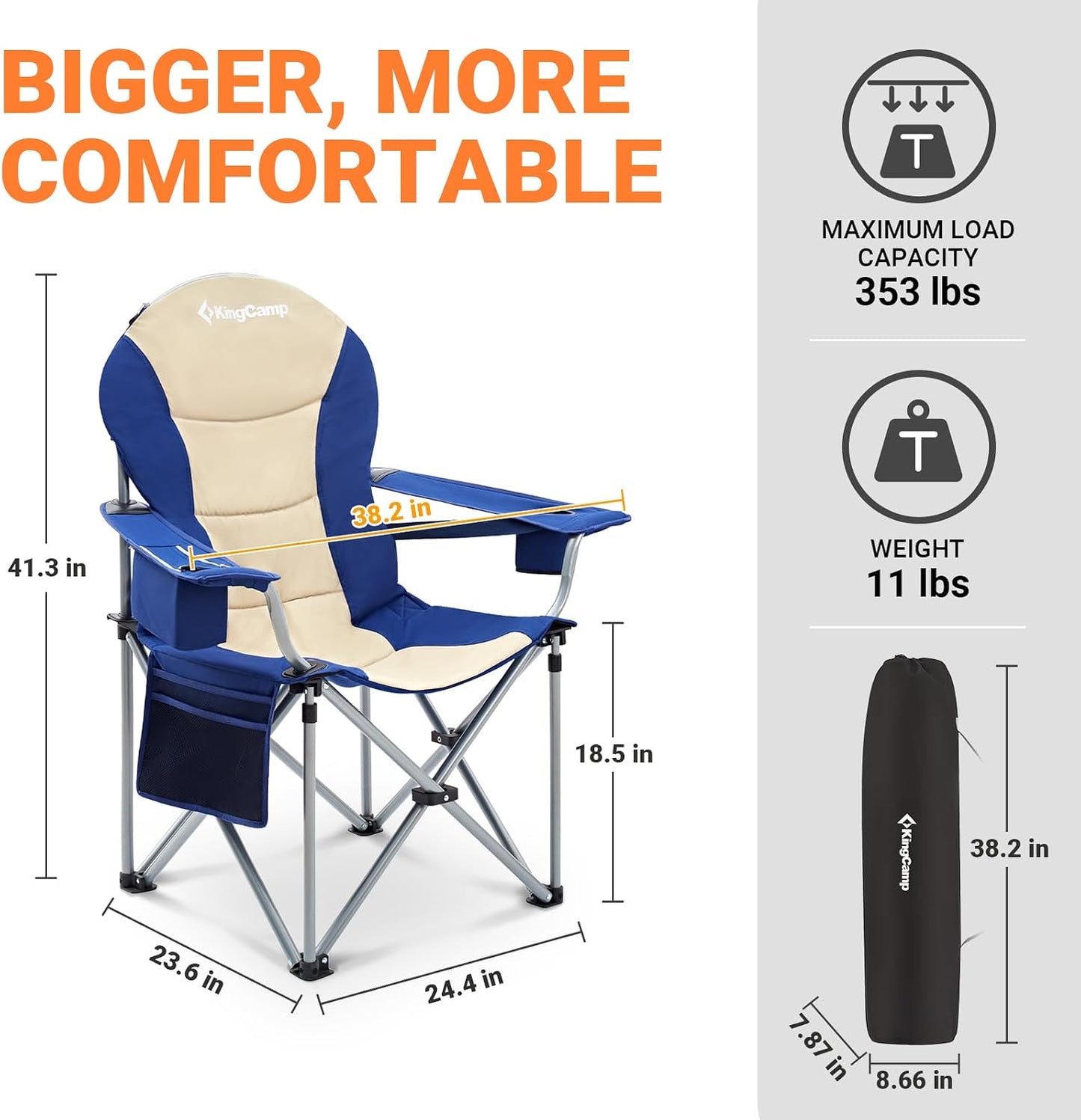 Silla plegable ergonómica acolchada con soporte lumbar y