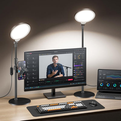 2 Luces escritorio ajustables con soporte para teléfono y webcam