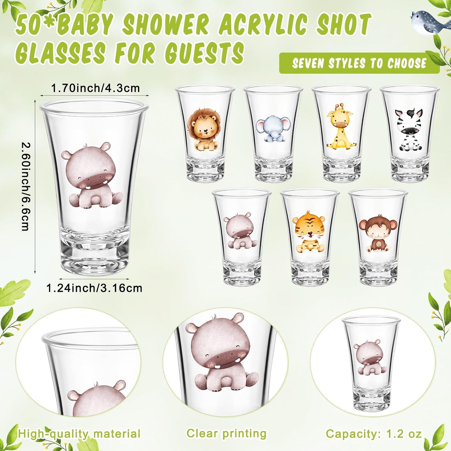 50 Vasos Chupito Acrílico para Baby Shower con Regalos