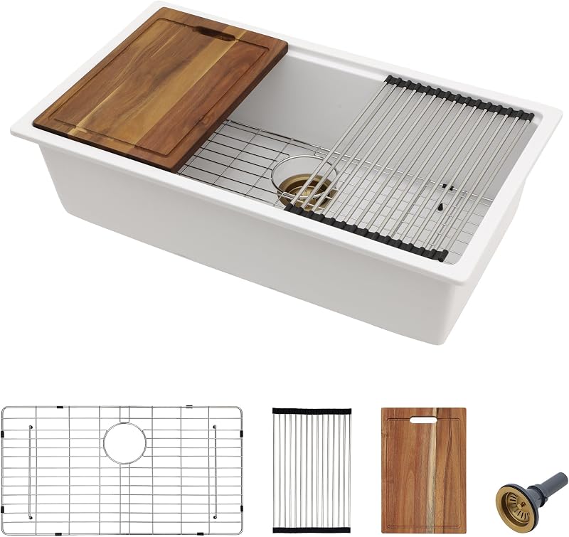 Fregadero cocina granito 33x19pulg bajo encimera con repisa