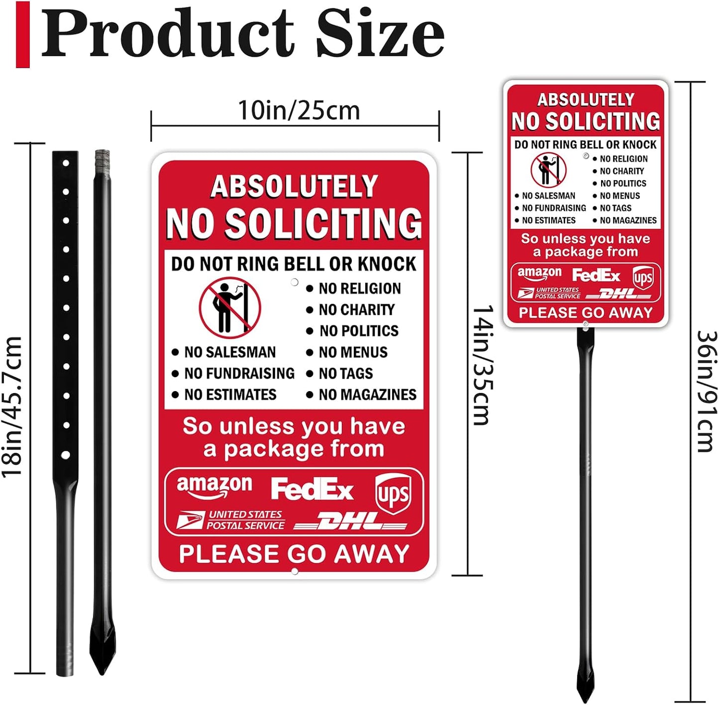 Letrero No Solicitar 14x10" con estaca acero 36"