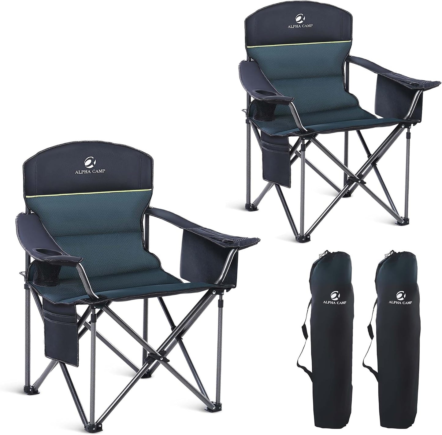 Silla plegable camping gran tamaño acolchada con soporte