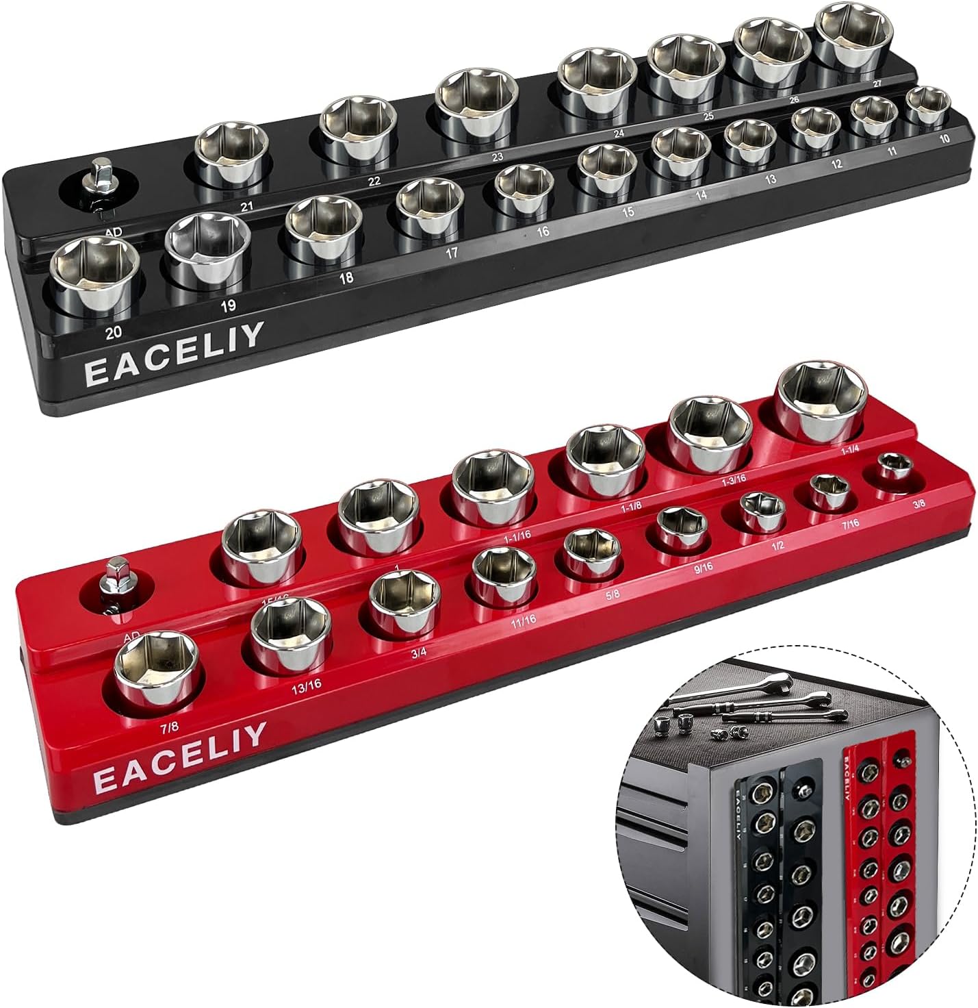 Set organiz. enchufes 1/2pulg 2pzas SAE soporte zócalos