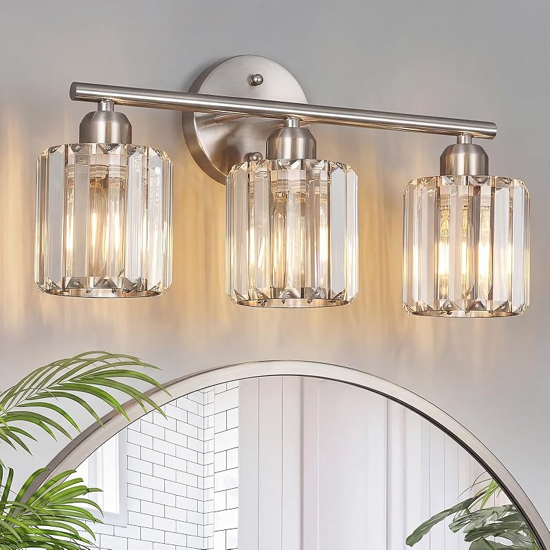 Lámpara tocador cristal 3 luces níquel cepillado baño