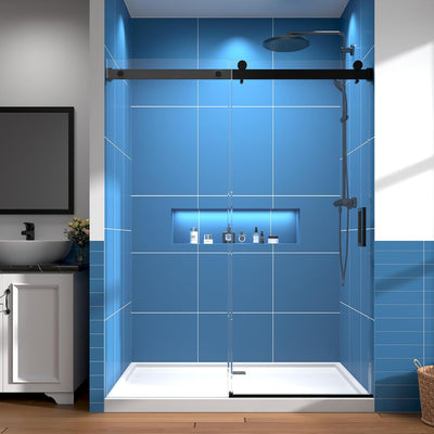 Puerta ducha deslizante vidrio templado 56-60pulg x76pulg negro