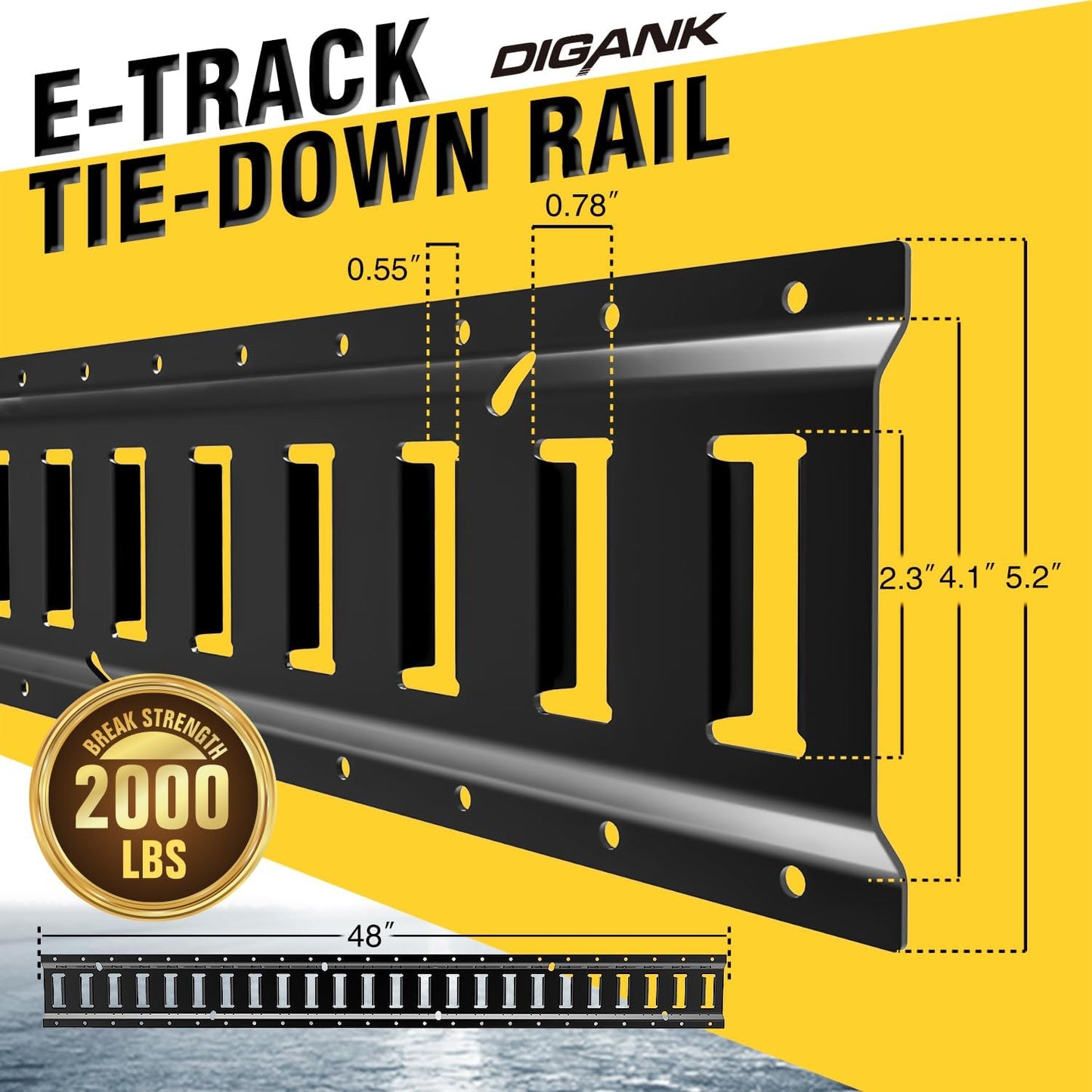 Riel E-Track 4ft con amarre acero polvo para camiones