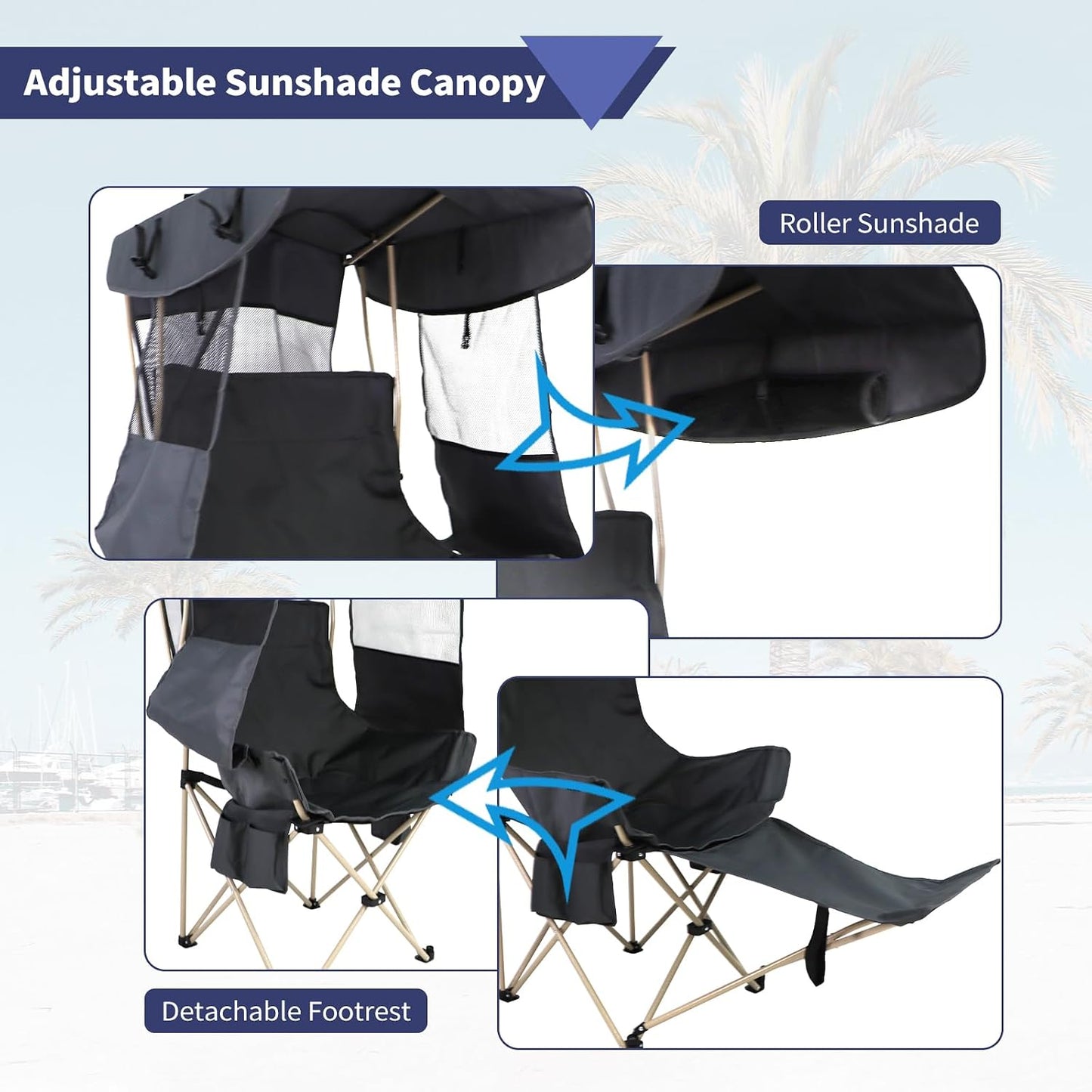 Silla camping plegable con dosel para playa y pesca