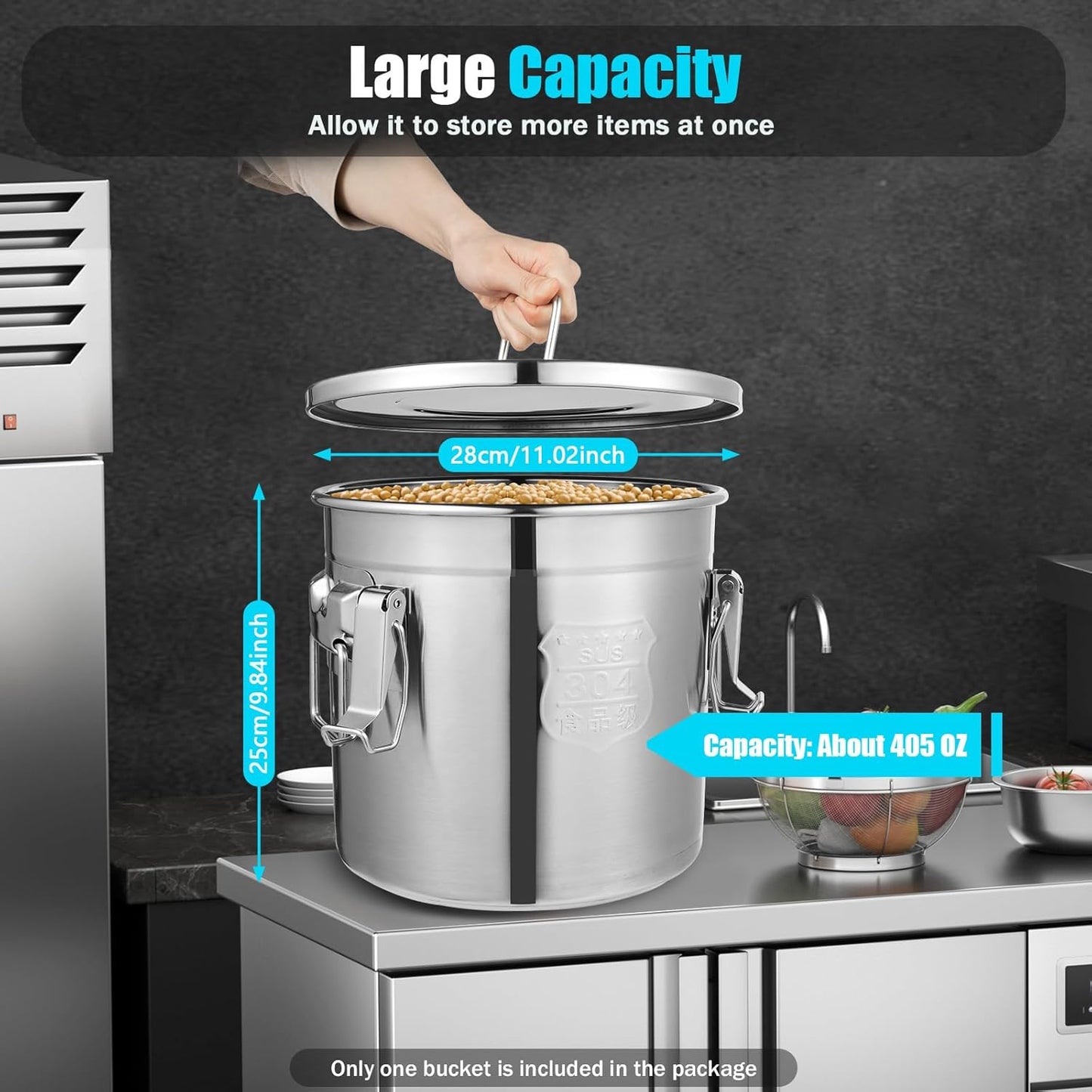 Recipiente hermético acero inox 304 para cocina 405oz