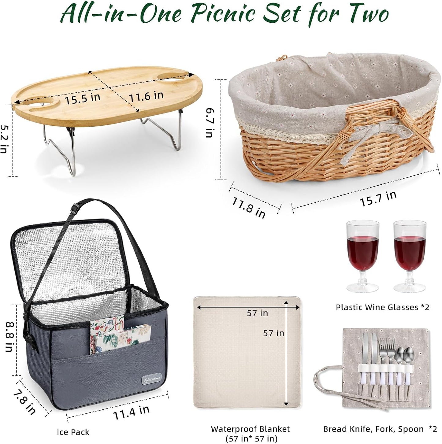 Cesta picnic con mesa manta bolsa enfriadora plegable