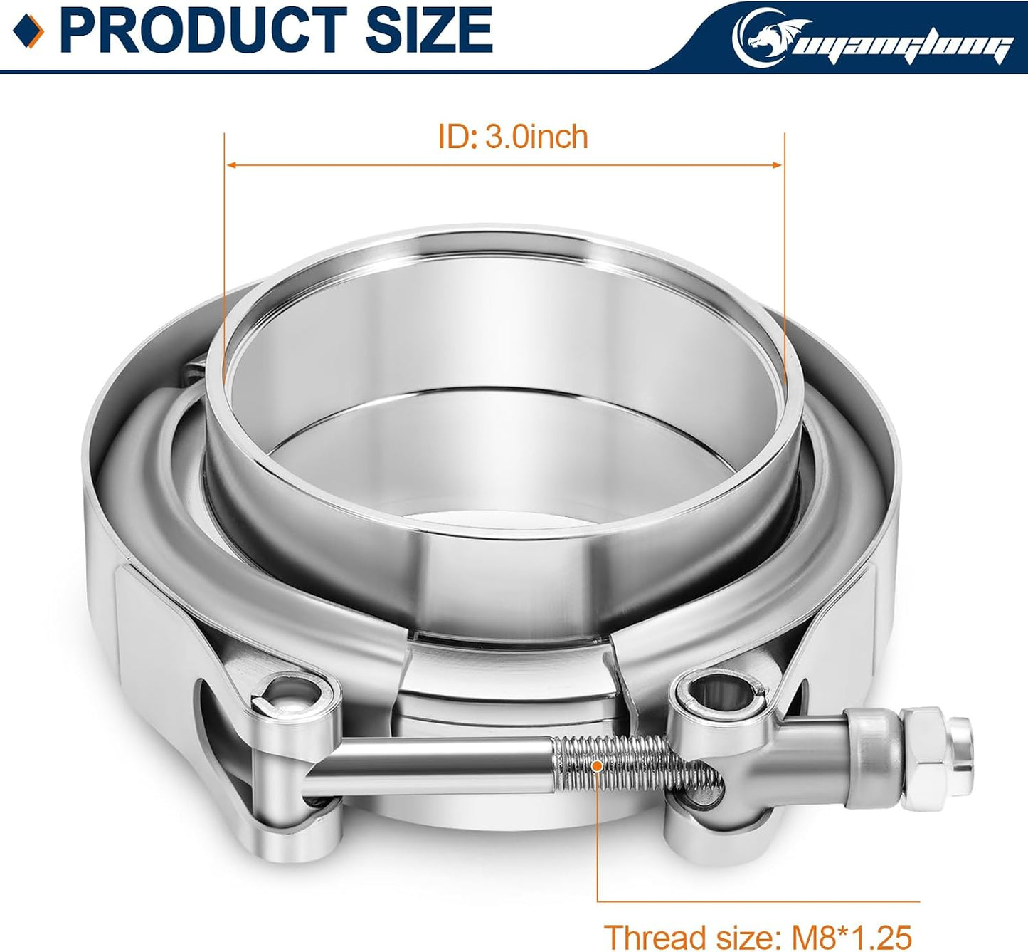 Abrazadera V 3" acero inox 304 para turbocompresor 2uds