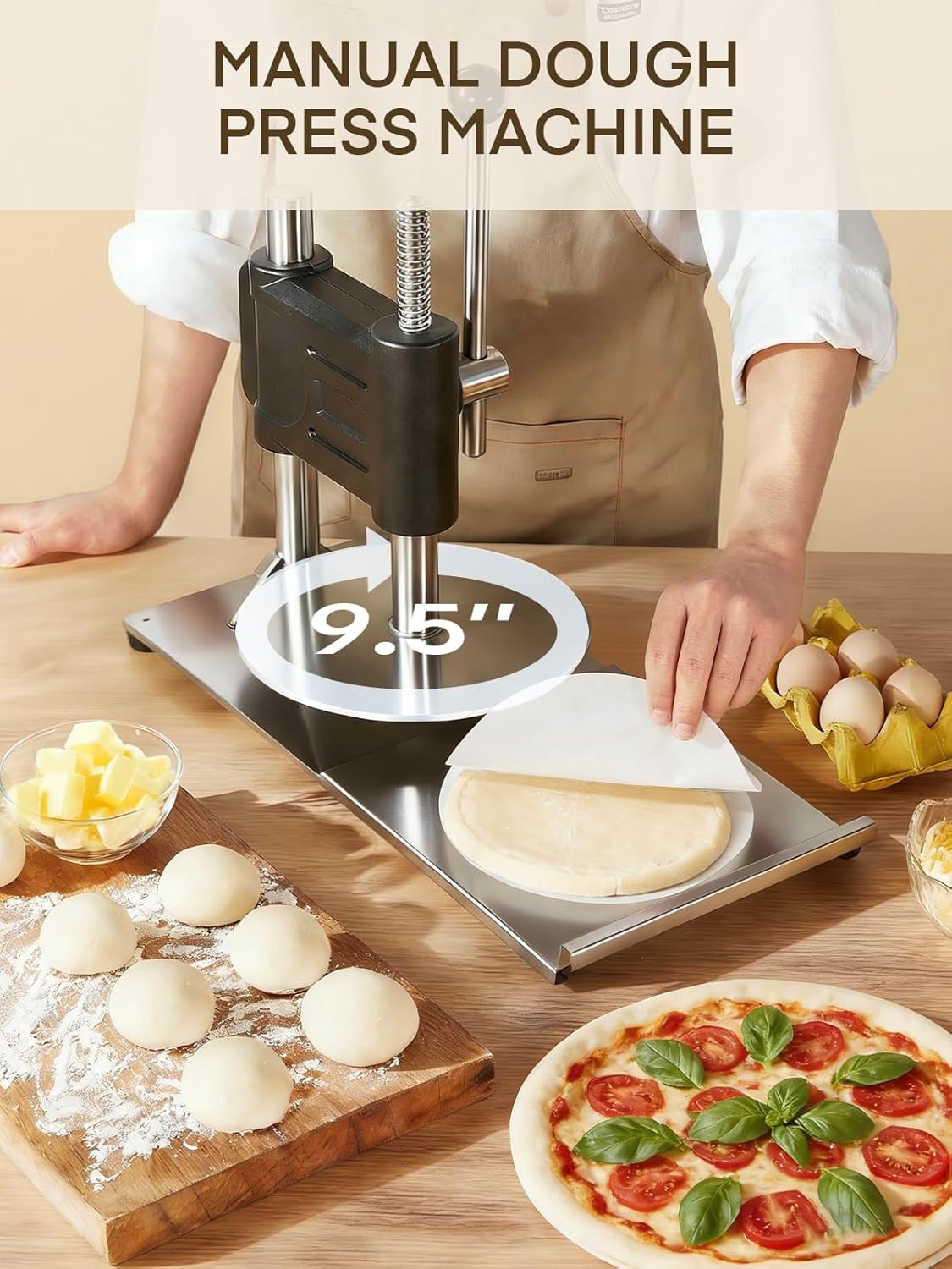 Máquina prensa masa pizza acero inox 9.5pulg